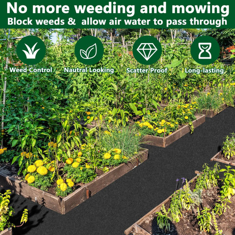 10 By 2 Ft Recycled Felt Mulch Mat Roll For Landscaping Garden Pathways And Weed Barrier Eco Friendly Durable Reusable Fabric Walkway Mat With 10 Stakes For Plants Vegetables And Flowers Outdoor in use on garden pathway