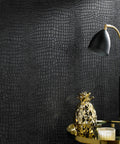 Charcoal Gray Crocodile Texture Wallpaper Dope Paste The Wall Straight Match 25 Inch Pattern Repeat Elegant Durability Lamp