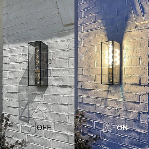 Solid Brass Outdoor Wall Lantern Sconce With Tempered Glass For Exterior Porch And Patio Rectangular Waterproof Lighting On and Off