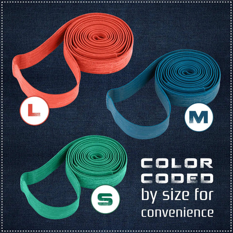36 Pack Moving Blanket Rubber Bands Set For Heavy Duty Locking Down Furniture And Tarps Includes 42 Inch Red 30 Inch Green And 26 Inch Blue Straps Reusable Latex Blend That Stretches Without Snapping Built Tough For Moving And Storage, color-coded by size for convenience