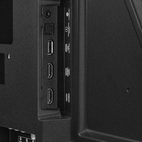 Close-up of Bang For Your Buck 32 Inch Led Smart Fire TV ports, including HDMI and USB connections for smooth setup.
