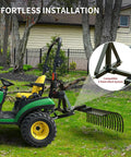 Tow Behind Landscape Rake With 48 Inch Working Width, 17 Steel Tines, 2 Inch Receiver installed on tractor with 3 point hitch