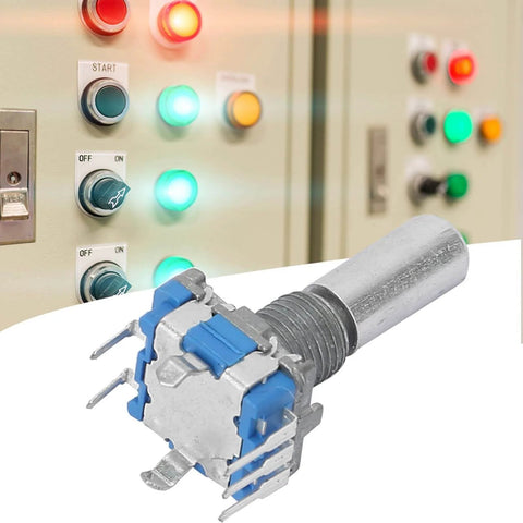 Close-up of Two In One Rotary Encoder Switch With Digital Potentiometer For Cars, with a background of control panel lights.