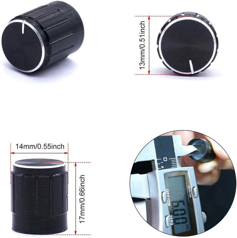 Five Pack Rotary Encoder Switch Push Button EC11 360 Degree Rotation With 5 Pins And 20 Detents Knob Cap Close-up Measurements
