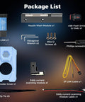 Package contents of Eddy Current Scanning Module Kit For SV08 3D Printer, Klipper Ready, Metal Platform Required; various components displayed.