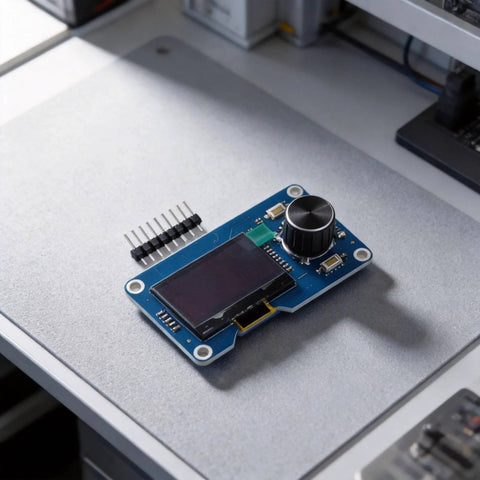 All In One OLED Display Module With EC11 Rotary Encoder And IIC Interface for microcontrollers on a table, DIY prototyping