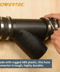 Efficient 4 Inch Y Fitting For Dust Collection Systems That Splits A Single 4 Inch Hose Into Two Lines, Crafted From Durable ABS Plastic With 1/8 Inch Thickness, Ideal For Woodworking Setups