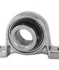 Front view of 30 mm eccentric collar locking pillow block bearing with 440C stainless ball insert, extra-narrow inner ring MU006, M10 bolt, P06-7Z3 ZDC housing, washdown contact seals.