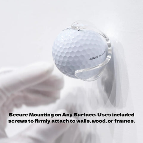 Golf Ball Wall Mount Display For Single Balls With Transparent Acrylic Claw Design Securely Mounts To Any Surface With Included Screws