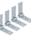Four Piece Adjustable Hinge Bracket Set For One And Five Eighth Inch Strut Channel With Four Holes And Quarter Inch Thick Angle Fittings Eight By One And Five Eighth Inch Electro Galvanized Low Carbon Steel