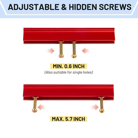 Six Pack Adjustable Cabinet Handles In Red Aluminum For Kitchen Drawers And Cabinets With Center To Center Hole Spacing from 1 to 4 inches