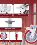 Four Pack 8 Inch Adjustable Leveling Scaffolding Wheels Scaffolding Caster Wheels With Brakes Swivel Locking Casters One And One Fifth Inch Outer Diameter Heavy Duty Steel Frame For Construction Sites Delivers Stable Maneuverability On Uneven Surfaces