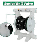 Air Operated Double Diaphragm Pump, 12 GPM Dual Diaphragm Air Pump Pneumatic Waste Oil Transfer Pump for Chemical, 1/2 Inch Inlet/Outlet shown