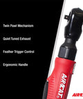 Side view of Pneumatic Tools 802: Composite Twin Pawl Ratchet Wrench 70 ft-lbs of Torque - 3/8-Inch with ergonomic handle.