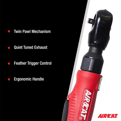 Side view of Pneumatic Tools 802: Composite Twin Pawl Ratchet Wrench 70 ft-lbs of Torque - 3/8-Inch with ergonomic handle.