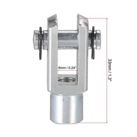 Front view of Air Cylinder Rod Clevis End 33mm Length M6x1 Female Thread Y Connector, 2pcs, showing dimensions and alloy body.