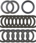 Alto Clutch Kit, Rivera Pro Clutch, Big Twin 90-97 - Made with Aramid, showing complete set of steel and friction plates for Harley-Davidson