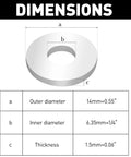 Diagram showing dimensions of Aluminum Back Up Rivet Washers For 1/4 Inch POP Rivets 310 Pieces with outer diameter, inner diameter, and thickness.