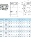 Diagram of Ball Screw Nut Housing Bracket For RM SFU1604 SFU1605 SFU1610 16mm with table of specifications