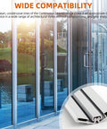 Wide compatibility of heavy duty 83 inch continuous geared hinge set for storefront doors shown in installed view.
