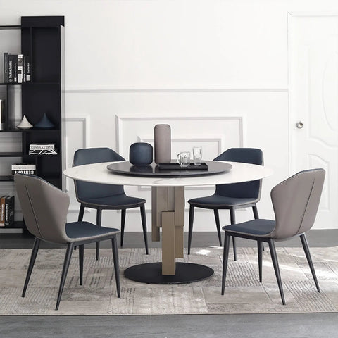 Dining table setup featuring heavy duty aluminum lazy Susan hardware with polished ball bearings rotary turntable for dining table use.