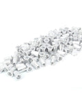 Aluminum Pull Riveting Nuts Set with Flat Head for Vertical Install, 100 Pcs Multi Size M3 M4 M5 M6 M8 M10, piled view.