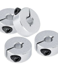 Lightweight aluminum shaft collar set, 6mm bore with 20mm outer diameter and 8mm thickness shown in four pieces with M4 screws.