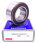 Compact angular contact double row bearing 30BD40, 30x55x23 mm, sealed, Japan-made, on a blue NSK box.