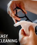 Person cleaning glasses with Anti Fog Lens Wipes For Glasses And Sunglasses And Screens 240 Count, demonstrating easy cleaning.