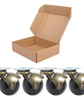 Ball Caster Wheels Set Of 4, 2 Inch Swivel Furniture Castors With Antique Brass Top Plate shown with open packaging box