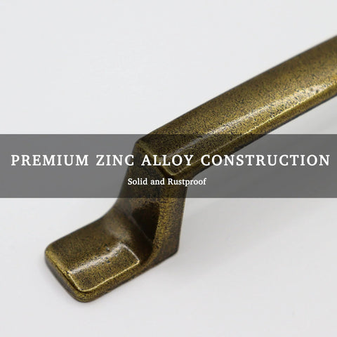 Close-up of Antique Brass Rectangular Cabinet Handle 4 Pack With 3 Inch Hole Centers, showcasing zinc alloy construction.