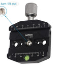 70mm Quick Release Clamp for Arca Swiss Style Plates with knob lock, 3/8" to 1/4" adapter, CNC anodized aluminum, bubble level