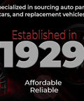 Established in 1929 auto parts sourcing and replacement with tire image
