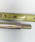 Close-up of 018-0010-00 Deck Wheel Bolt with a measuring tape, showing length and silver finish