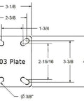 Technical diagram of the mounting plate for 4” Bakery Rack Oven Casters with Easy Rolling Ball Bearing Wheels, measurements labeled.