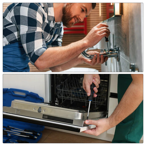 A person using a Ball End Hex Screwdriver Magnetic Ball End With 2.5mm Hex Bit 190mm Total Length 110mm Rod S2 Steel on a pipe and appliance