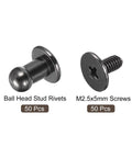 4mm Ball Head Stud Rivets Set With Screw Back 50 Pack for DIY leather craft projects in metallic black zinc alloy.