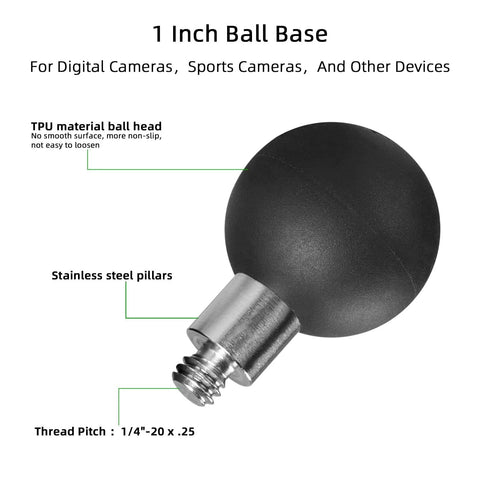Two Pack Ball Mount Adapters With One Inch Rubber And Stainless Steel Ball And One Quarter Twenty Threaded Post For RAM Mounts B Size