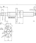 Technical diagram of Ball Screw Kit SFU1605 300mm Length with 16mm Diameter and 5mm Lead, includes nut housing BK12 BF12.