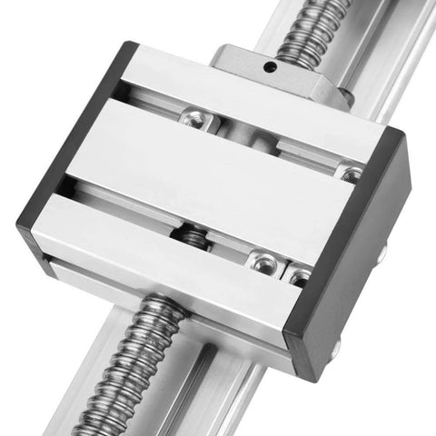 Automatic ball screw linear CNC slide table with stepper motor, 100mm stroke aluminum actuator stage close-up view