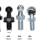 5pcs 10mm Ball Studs with Hardware, M6 Ball Screws 6mm Female Thread x 1/2" Long Shank for Gas Struts Lift Support Strut Fitting (Black, M6 5pcs), shown in comparison to M8 sizes in black and silver.