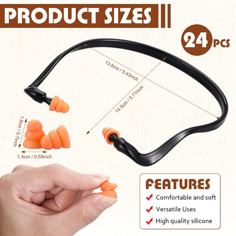 24 Pack Banded Ear Plugs For Shooting Range And Noise Reduction, Silicone Reusable Ear Protection Plugs, shown with size measurements