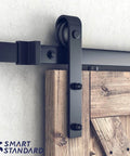 8.2 FT Sliding Barn Door Hardware Kit with J Shape hanger, heavy duty steel, 48 inch panel, close-up of smooth track system