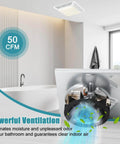 S97012026 Fan, 696N-R02 B Unit Motor Assembly Replacement installed in bathroom showing 50CFM airflow