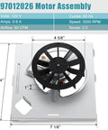 Top view of S97012026 Fan, 696N-R02 B Unit Motor Assembly Replacement showing dimensions and specifications, for bathroom exhaust fan.