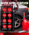 Person using TERA PUMP Portable Battery Powered Gas Transfer Pump (2.6 GAL/MIN) Liquid Transfer Pump on car with wide application list