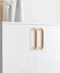 Six Pack Beech Wood Unfinished Round Arched Bridge Furniture Pulls Handles Set For Cabinets And Drawers on white cabinet