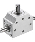 Bevel Gearbox 1 To 1 Right Angle Drive For DIY Projects With 8mm Shaft, aluminum frame, side view displaying 8mm bore