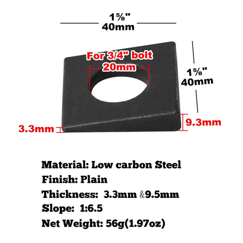 Beveled Square Washer 1 5/8 By 1 5/8 Inch For 3/4 Inch Bolts Low Carbon Steel, dimensions and specifications