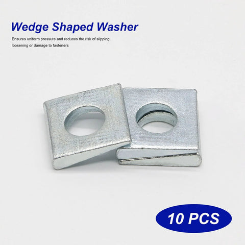 Beveled Square Washer Set delivers a flat, load-distributing surface for bolts on inclined or uneven surfaces, 10 pcs shown